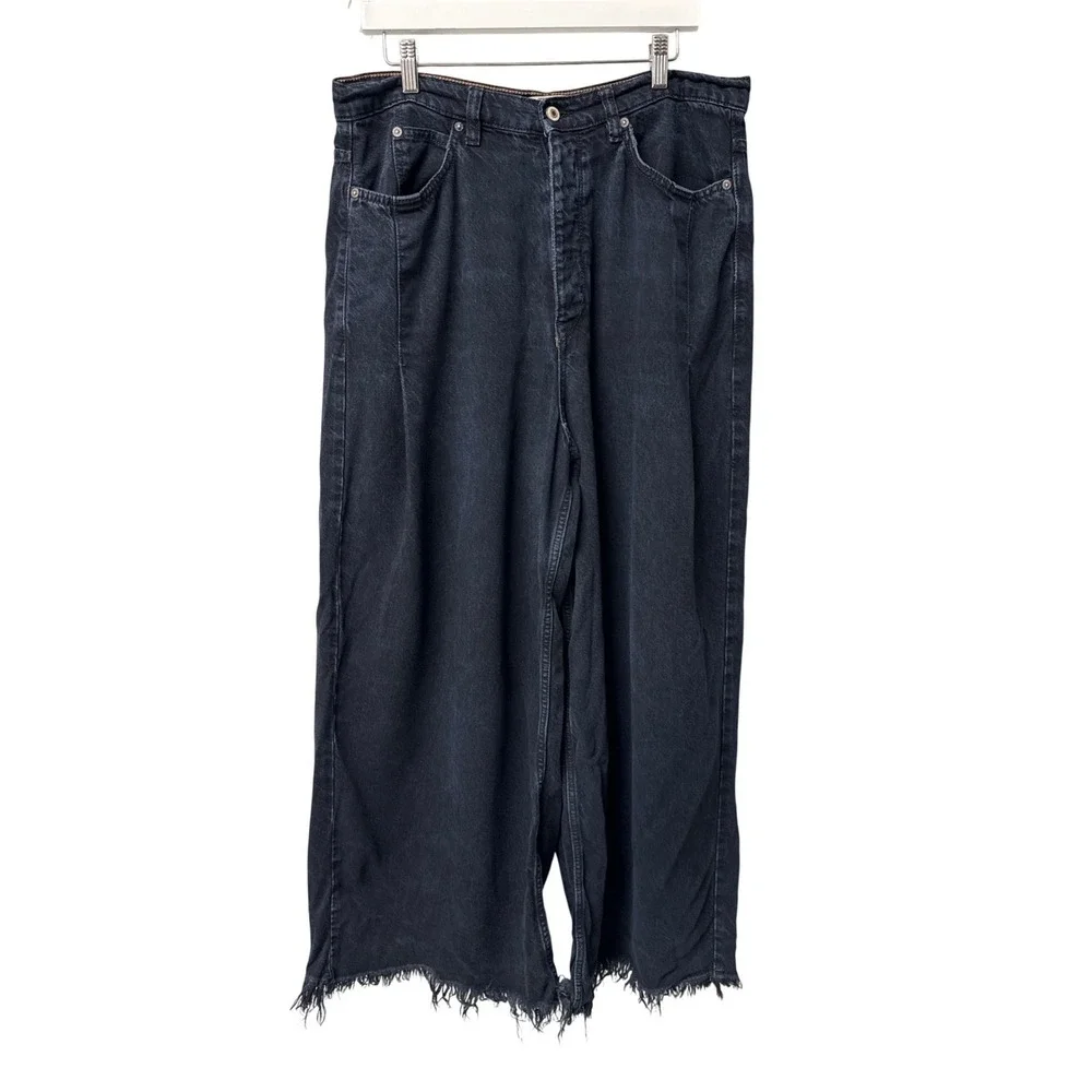 We The Free Old West Slouchy High Rise Wide Leg Jeans Womens 33 Blue Black Boho